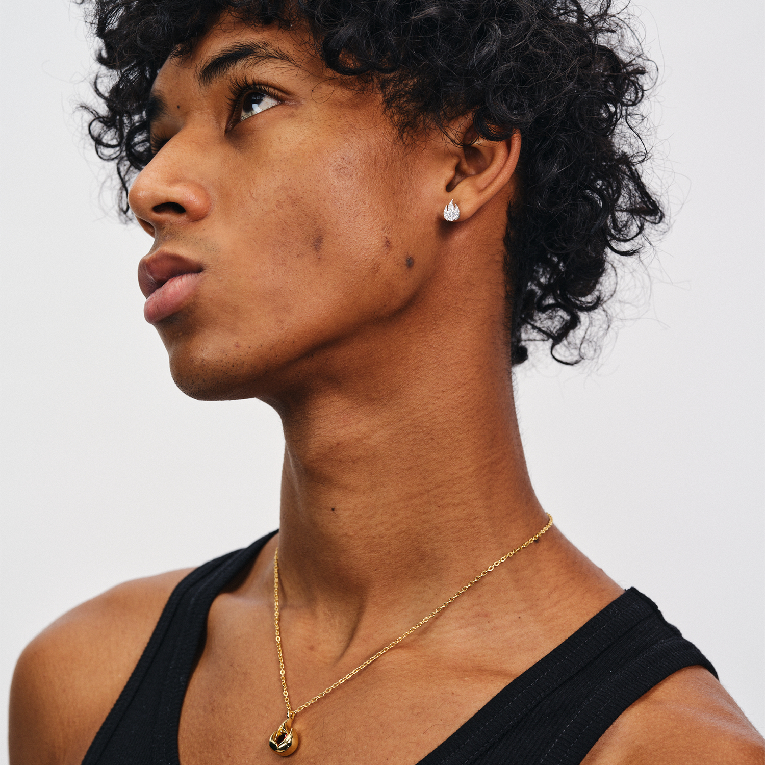 925银莫桑石耳饰 BURNIN*小火苗s925通体银锆石耳钉欧美痞帅耳饰