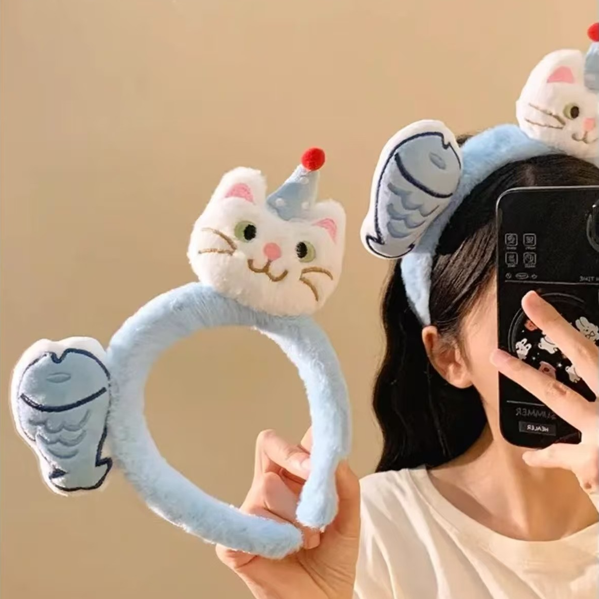 创意猫咪小鱼发箍可爱趣味动物卡通头饰搞怪拍照发卡少女卖萌头箍