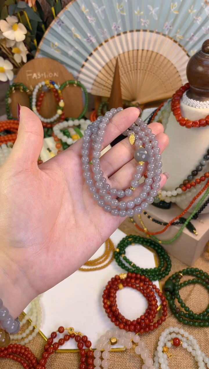 【闪购商品】和田玉三圈18K金镶嵌烟紫