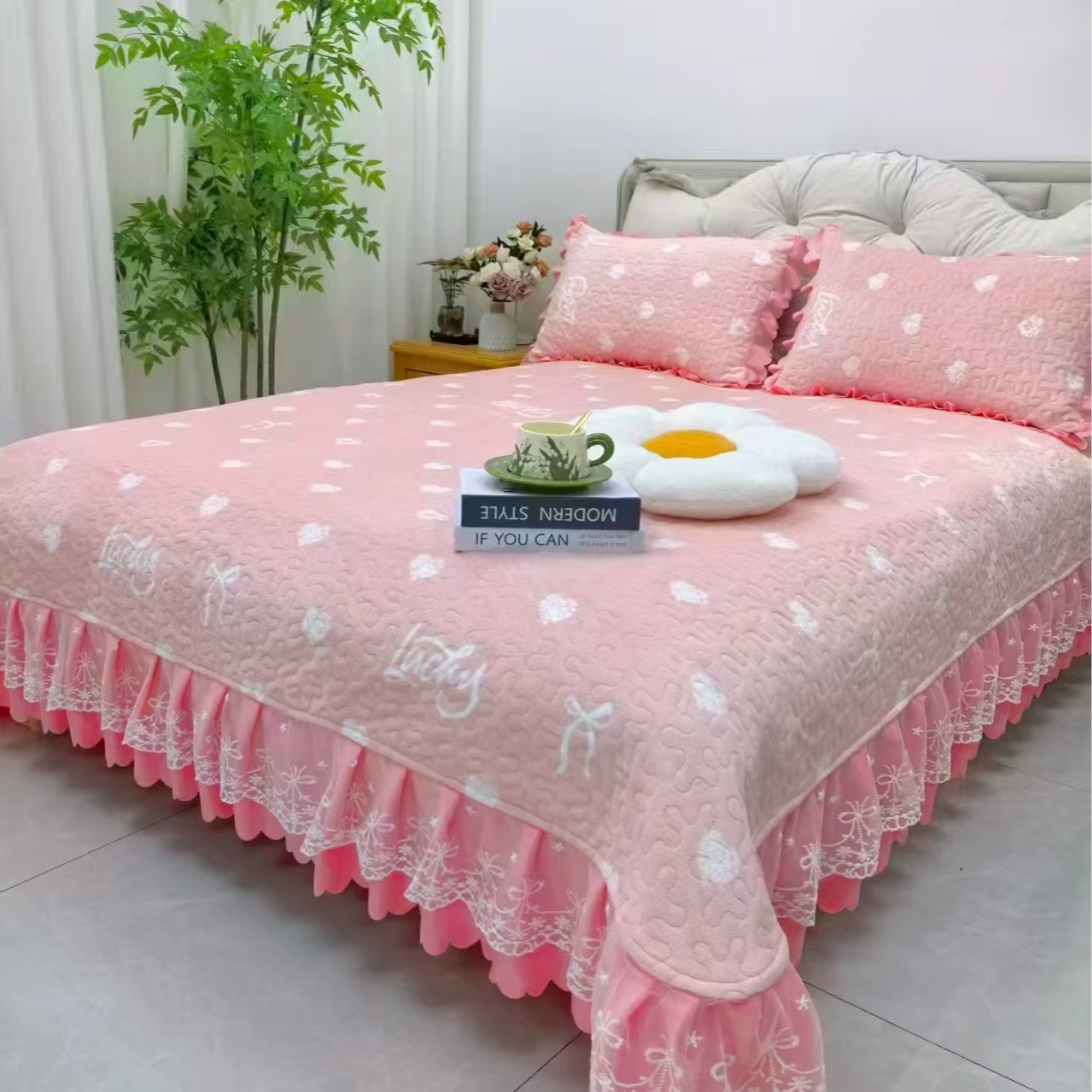 宝宝绒床裙款床盖双面防滑加厚-心动系列