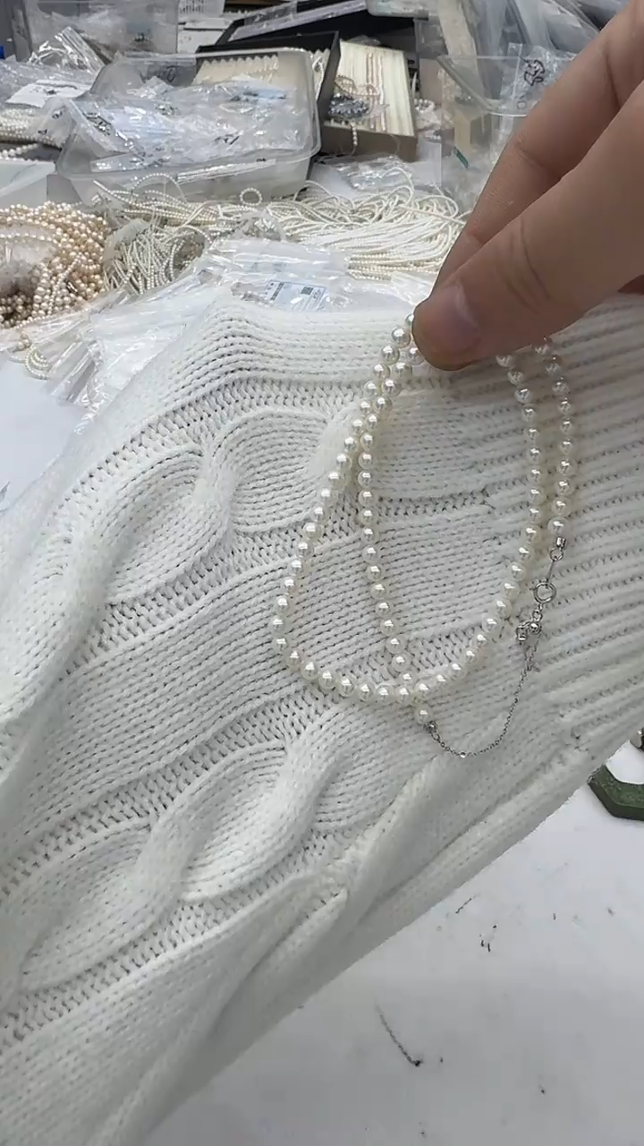 项链银S925镶嵌淡水珍珠4-5mm 吊小珠-孤品