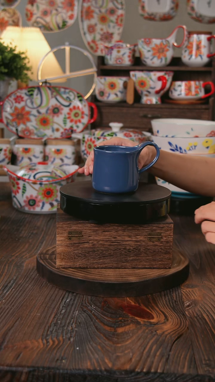 盘创意个性杯子陶瓷马喝水杯家用咖啡杯男女茶杯牛奶杯高柄蓝色