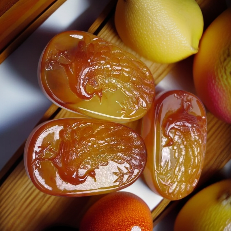 【 大喜儿】橙红蜡孔雀方牌吊坠-QW3038多样性发一