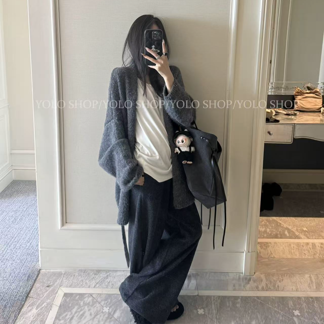 小富婆开衫~气质清冷感慵懒浴袍领毛衣开衫