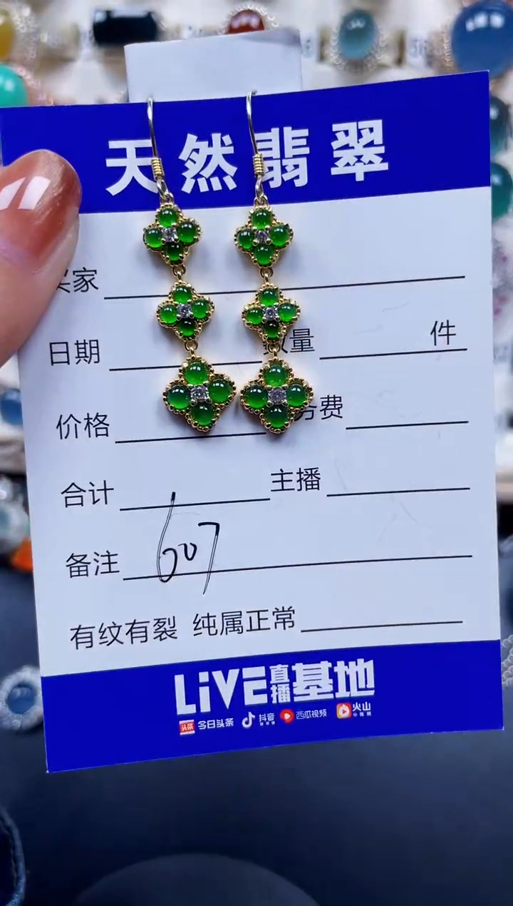 银S925镶嵌翡翠耳饰607