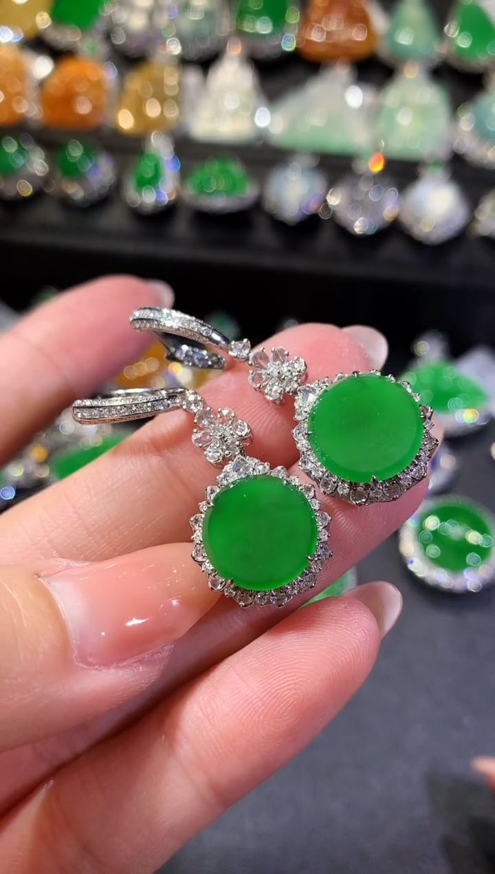 【闪购商品】翡翠耳饰18K金镶嵌78-圆牌耳饰