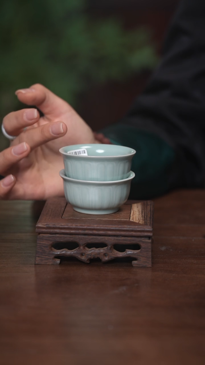 【闪购商品】清凉寺原产地仿古釉手工汝瓷莲瓣杯（两只）