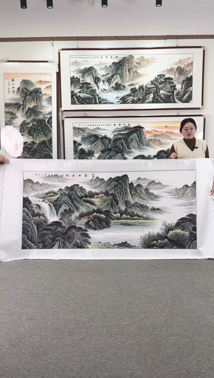 国画纯手绘238x108富春山居红花梨