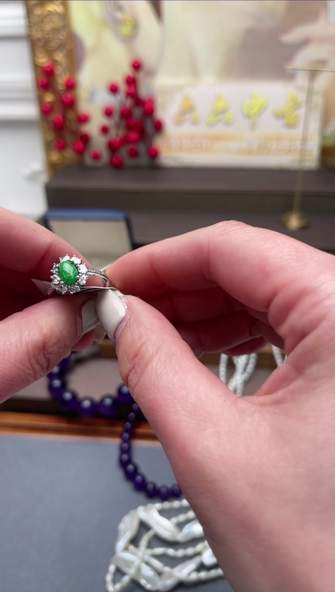 【闪购商品】翡翠戒指银S925镶嵌aj2903戒指