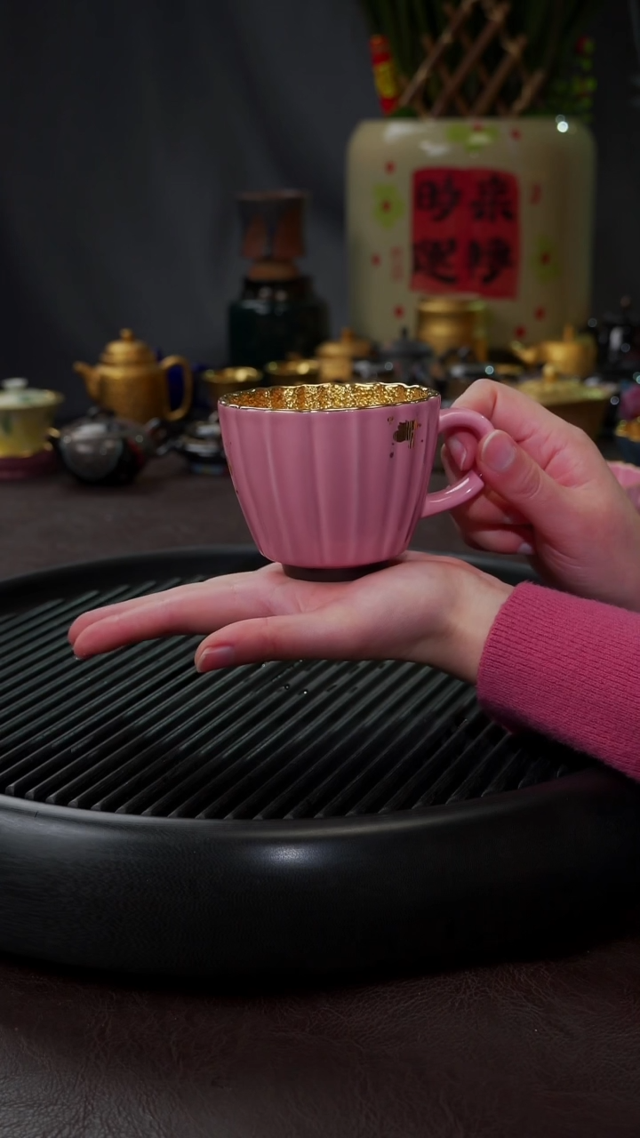 【闪购商品】杯【宜景窑桃夭粉鎏金】筋纹马克杯