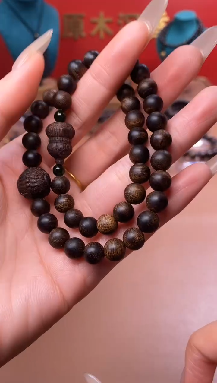 【闪购商品】沉香手串Y沉水富森瘤疤08+葫芦貔貅顶珠沉香木雕