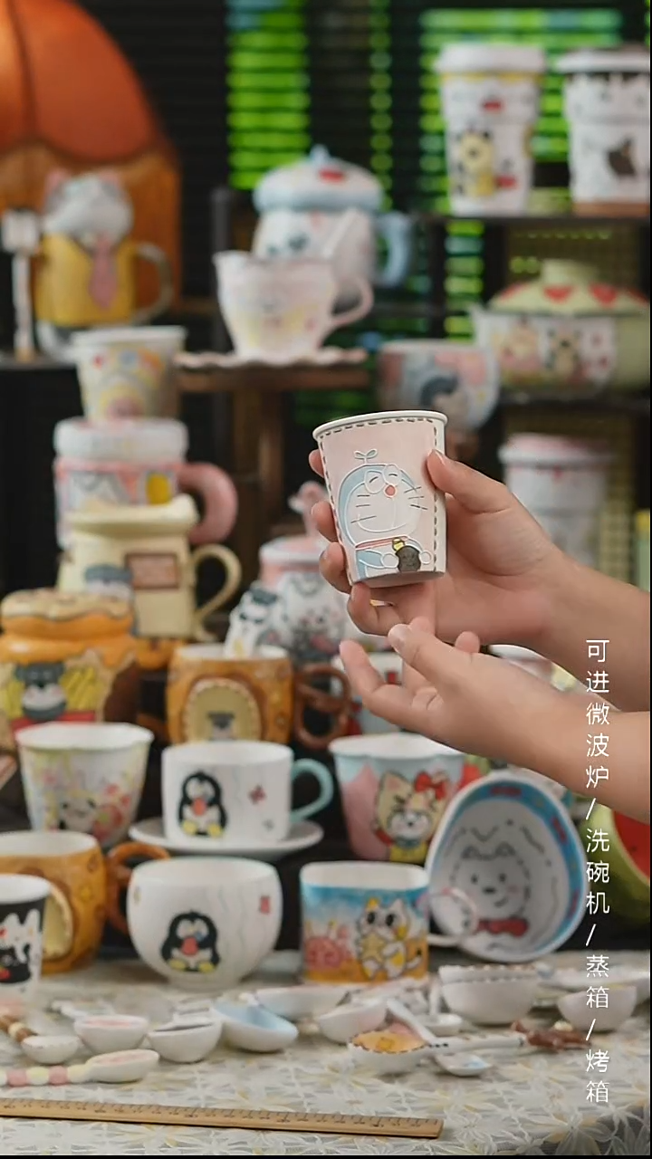 杯子景德镇高温釉下彩纯手绘创意瓷 