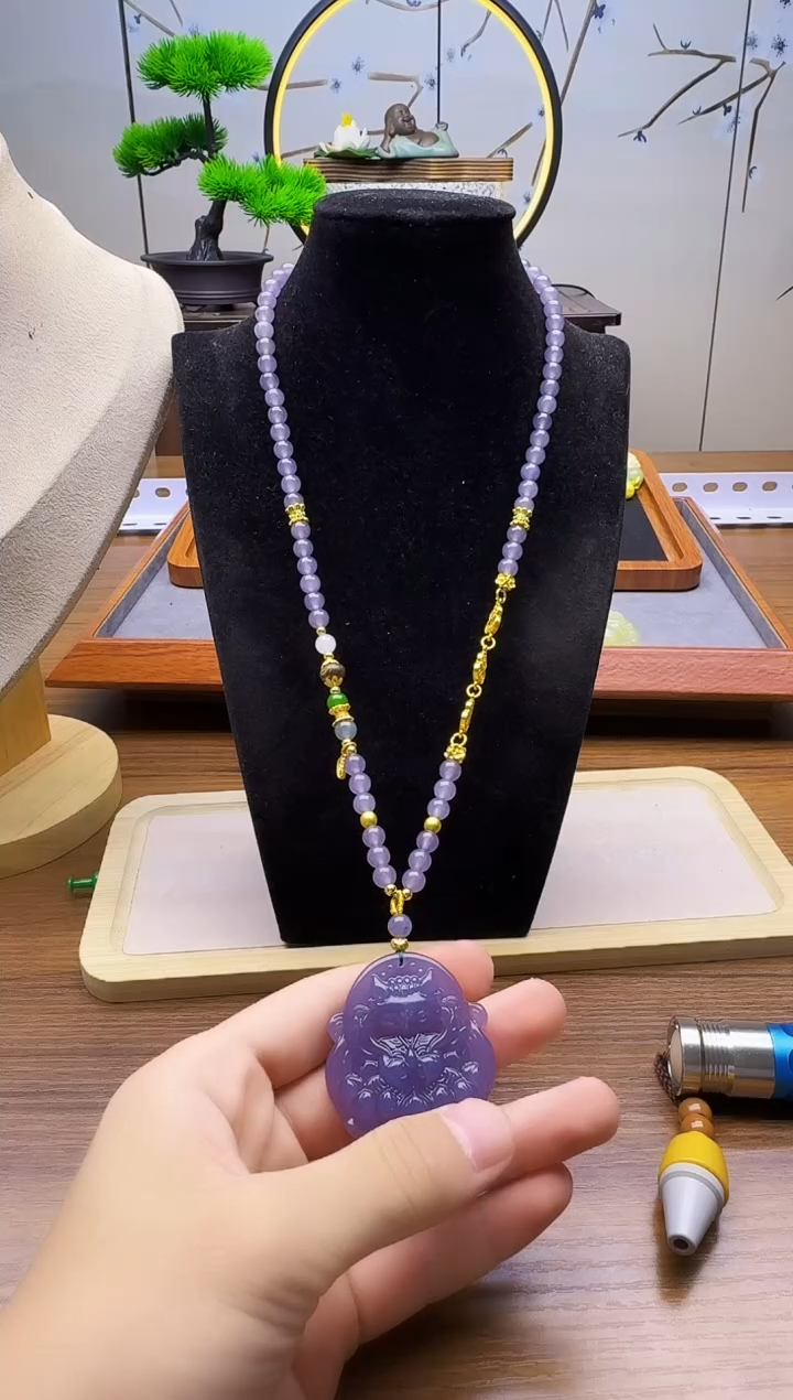 和田玉14K金镶嵌颈饰X190
