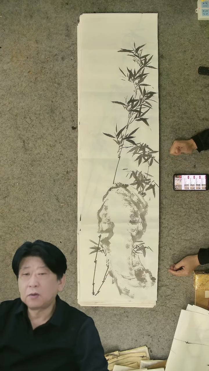 国画四尺对开  墨竹条屏 34*138cm
