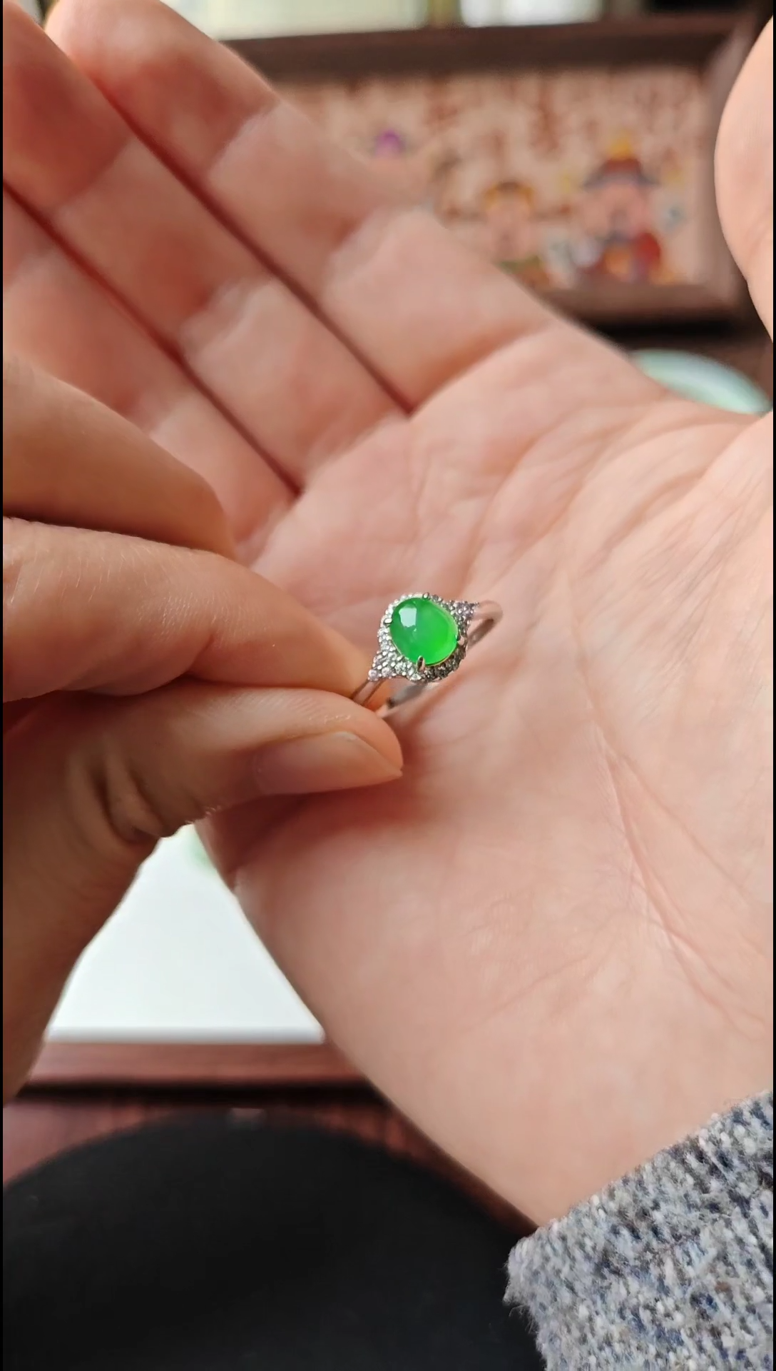 【闪购商品】翡翠戒指银S925镶嵌翡翠戒指S925银镶嵌