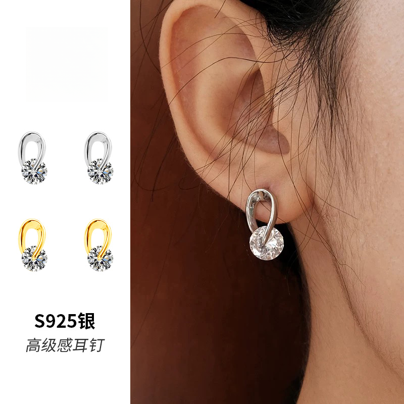 925银合成锆石耳饰 锆石超闪灵动耳针