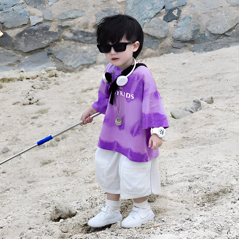 童装男童2025夏季浪漫香芋紫渐变短袖韩版儿童宝宝帅气时尚百搭