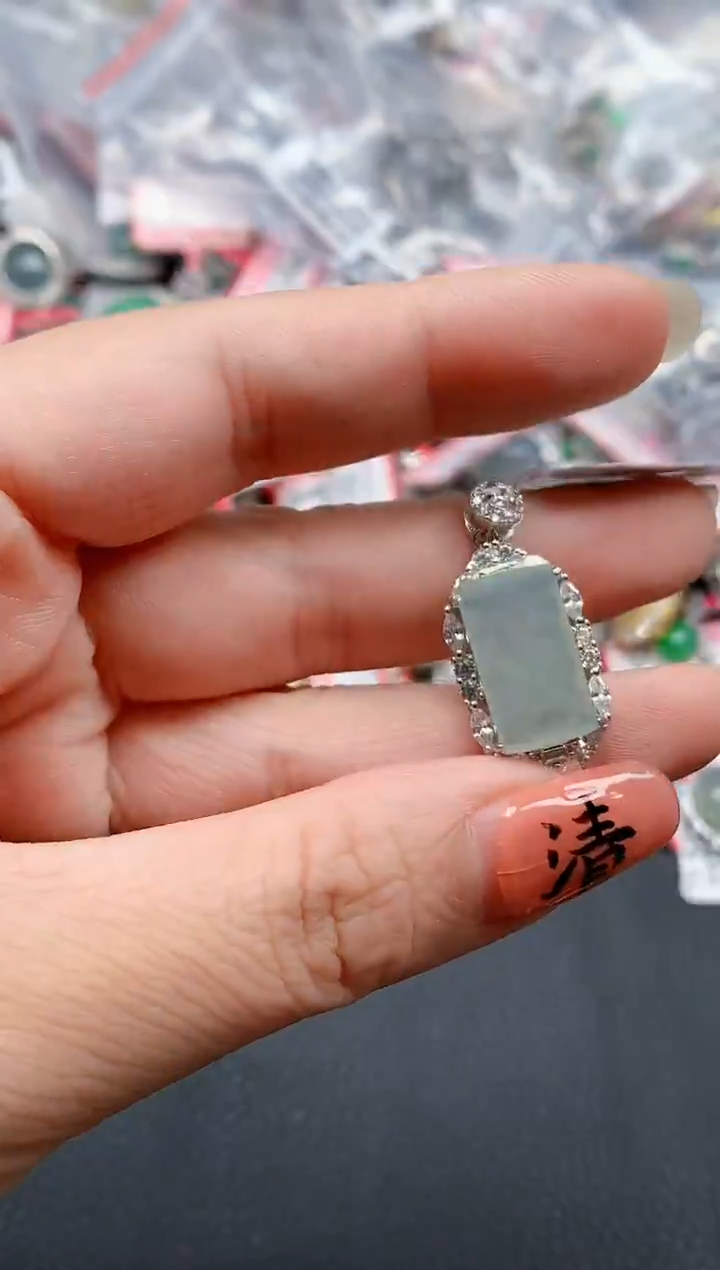 银S925镶嵌戒指翡翠天然A货缅甸翡翠