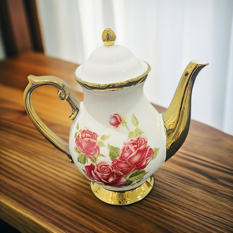新疆包邮【红玫瑰陶瓷茶壶】家用泡茶茶水壶创意手工美式大容量复古