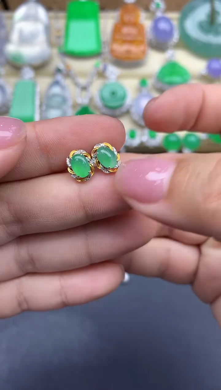 【闪购商品】翡翠耳饰18K金镶嵌342-中国好珍宝