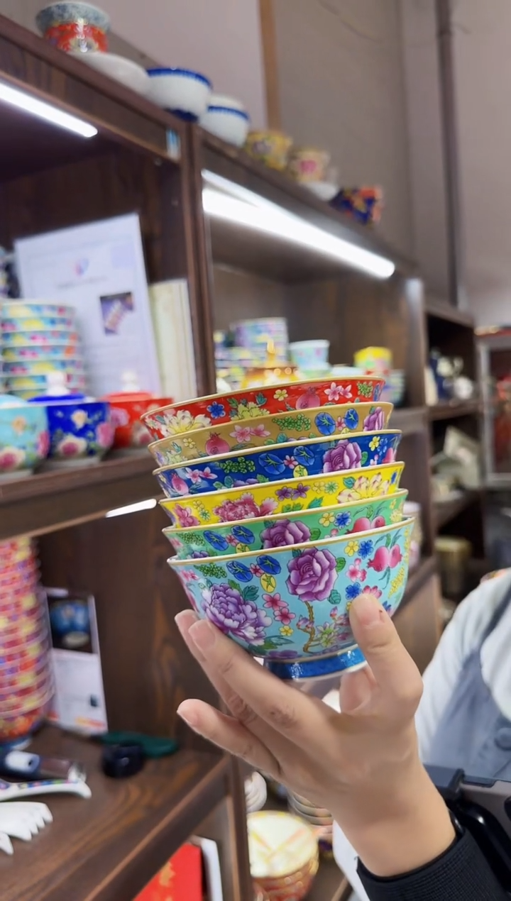 珐琅4.5英寸饭碗6个景德镇餐具