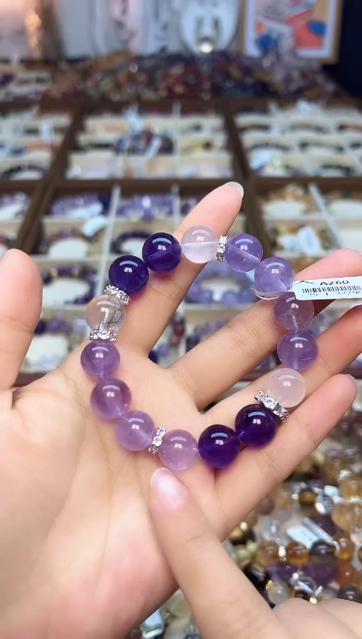 【闪购商品】水晶手链未镶嵌A260 天然乌拉圭+薰衣草紫+奶白晶