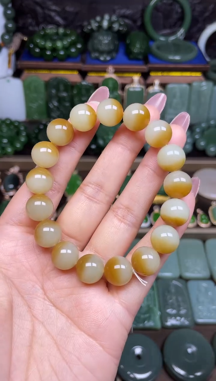 【闪购商品】和田玉手串且末糖白聚宝盆未镶嵌珠子直径12