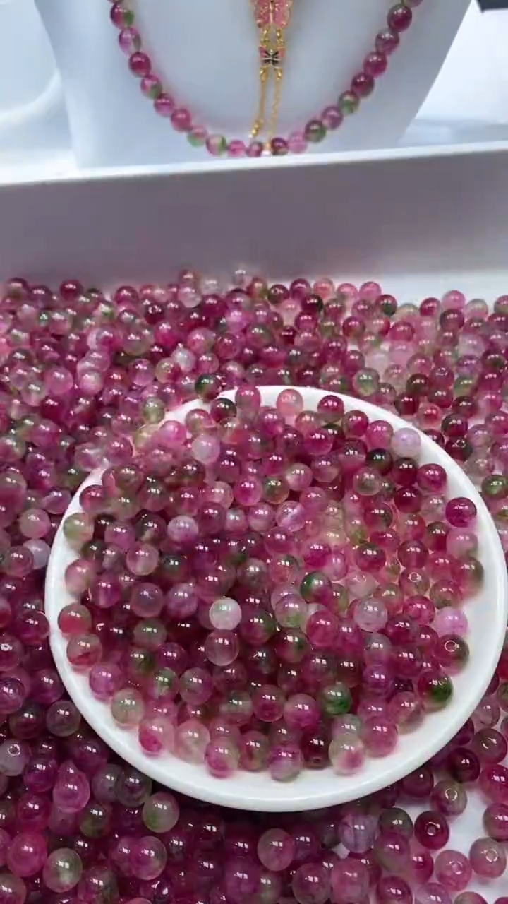 颈饰未镶嵌水晶W1779西瓜碧玺8MM*15颗