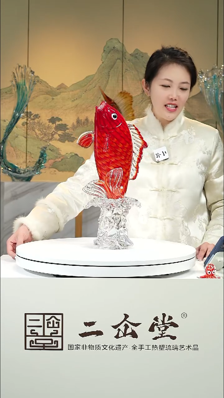 手工艺品琉璃六*鱼跃龙门