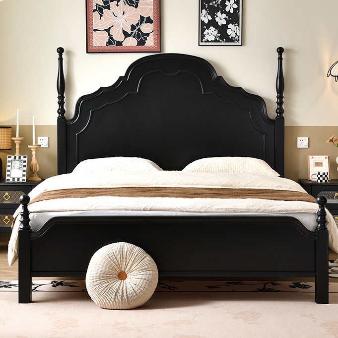 2人实木床手工打造设计北欧家用大床法式主卧室复古皮床