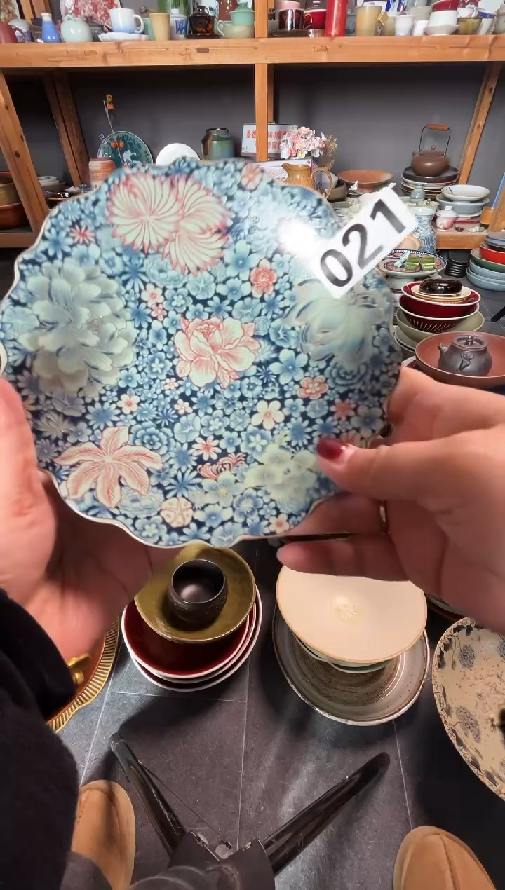 瓷片享*021手绘高足荷口果盘