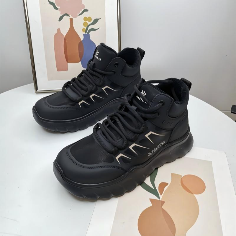 348-856071休闲纯色高帮棉鞋厚底男士高帮鞋休闲风字母低跟