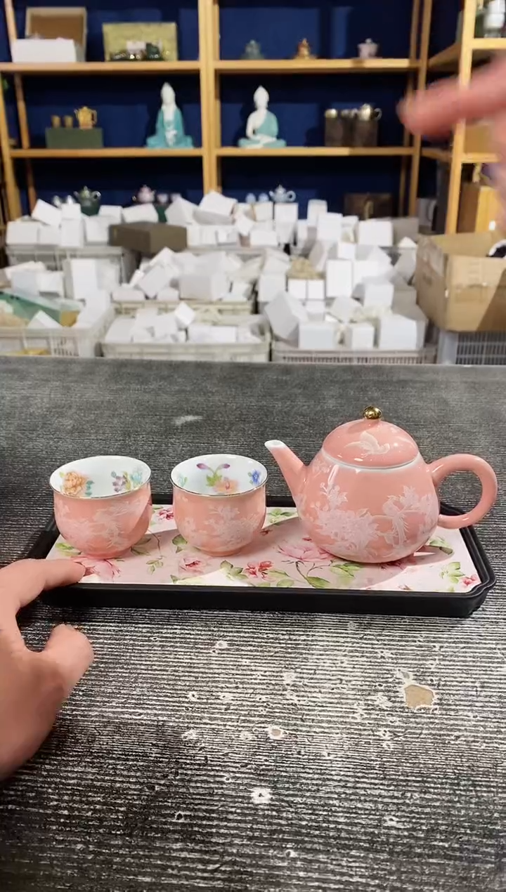 【闪购商品】其他山陶物瓷堆白梨壶+2杯+粉盘