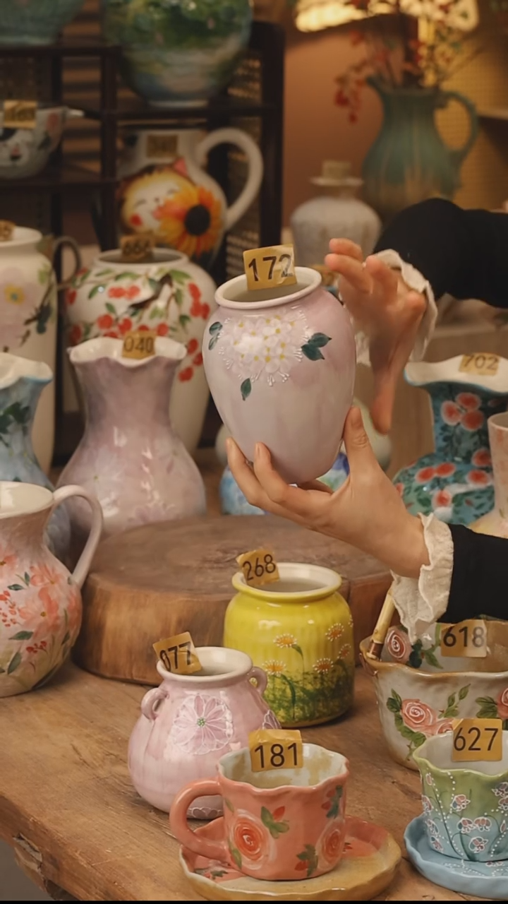 陶瓷景德镇设计师手作花器摆件侘寂风@M172@