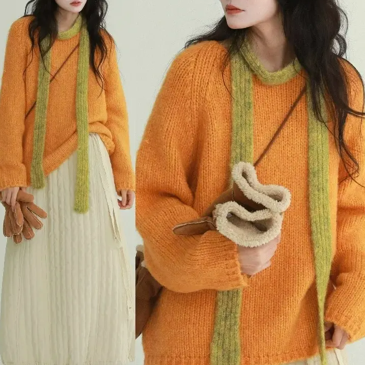 【29-199】纯色秋季冬季女立领长袖毛呢外套慵懒风复古针织韩版