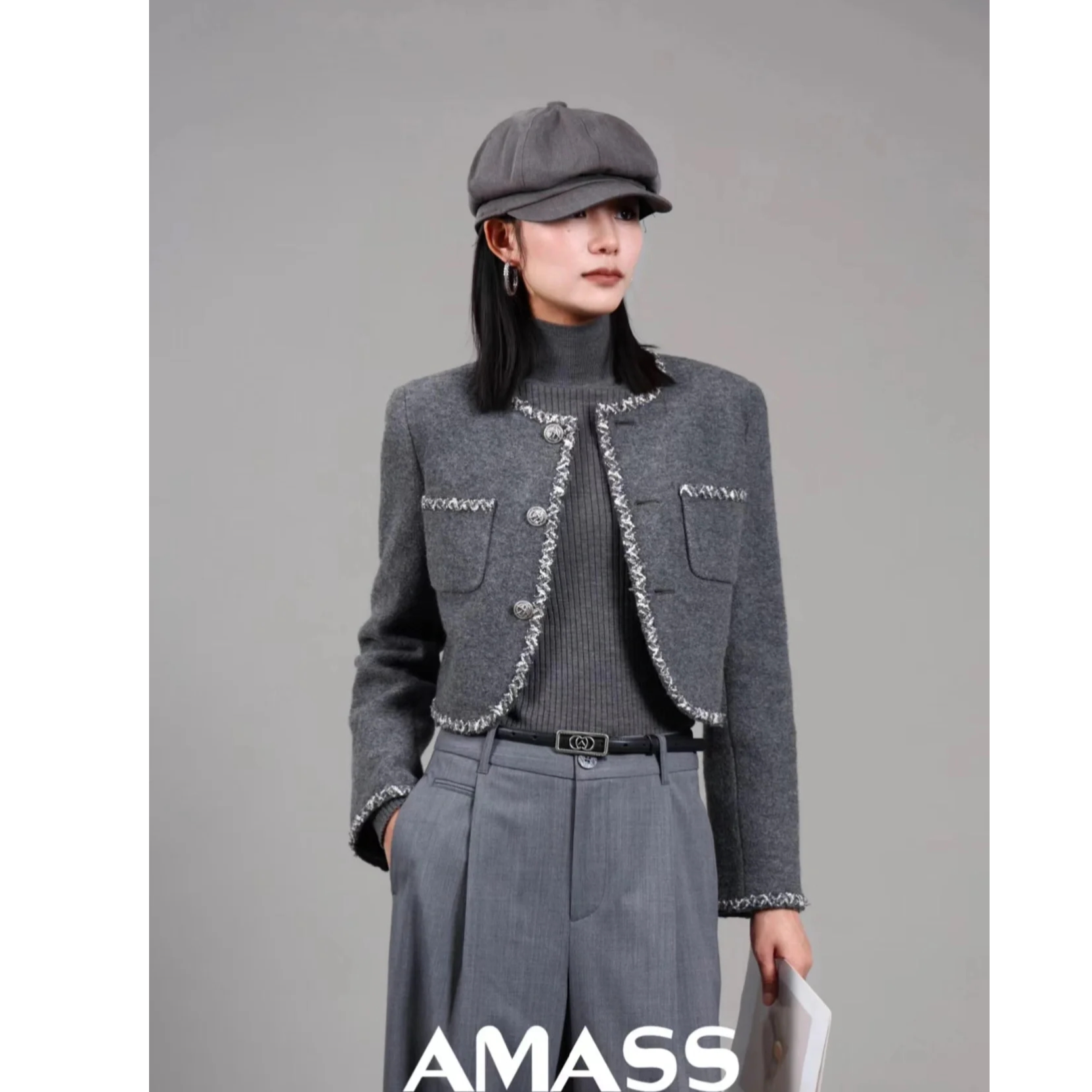 AMASS/阿玛施新款气质小香风单排扣短款高腰上衣女外套女-5400627