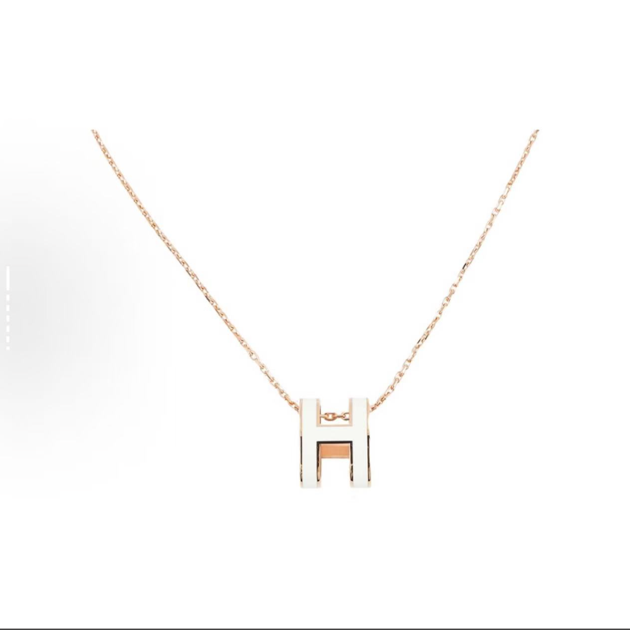 Hermes/爱马仕 POP H系列 珐琅项链女士珐琅椭圆吊坠项链三色可选