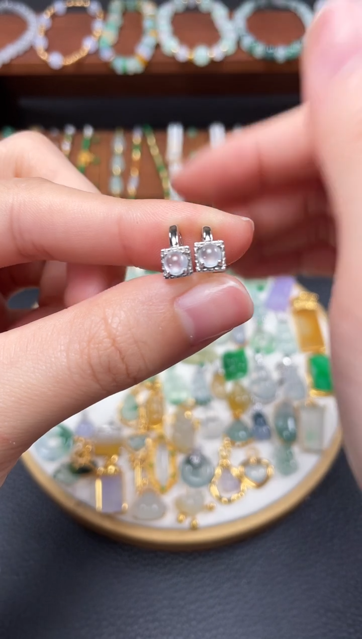 【闪购商品】翡翠耳饰银S925镶嵌2个   JK479