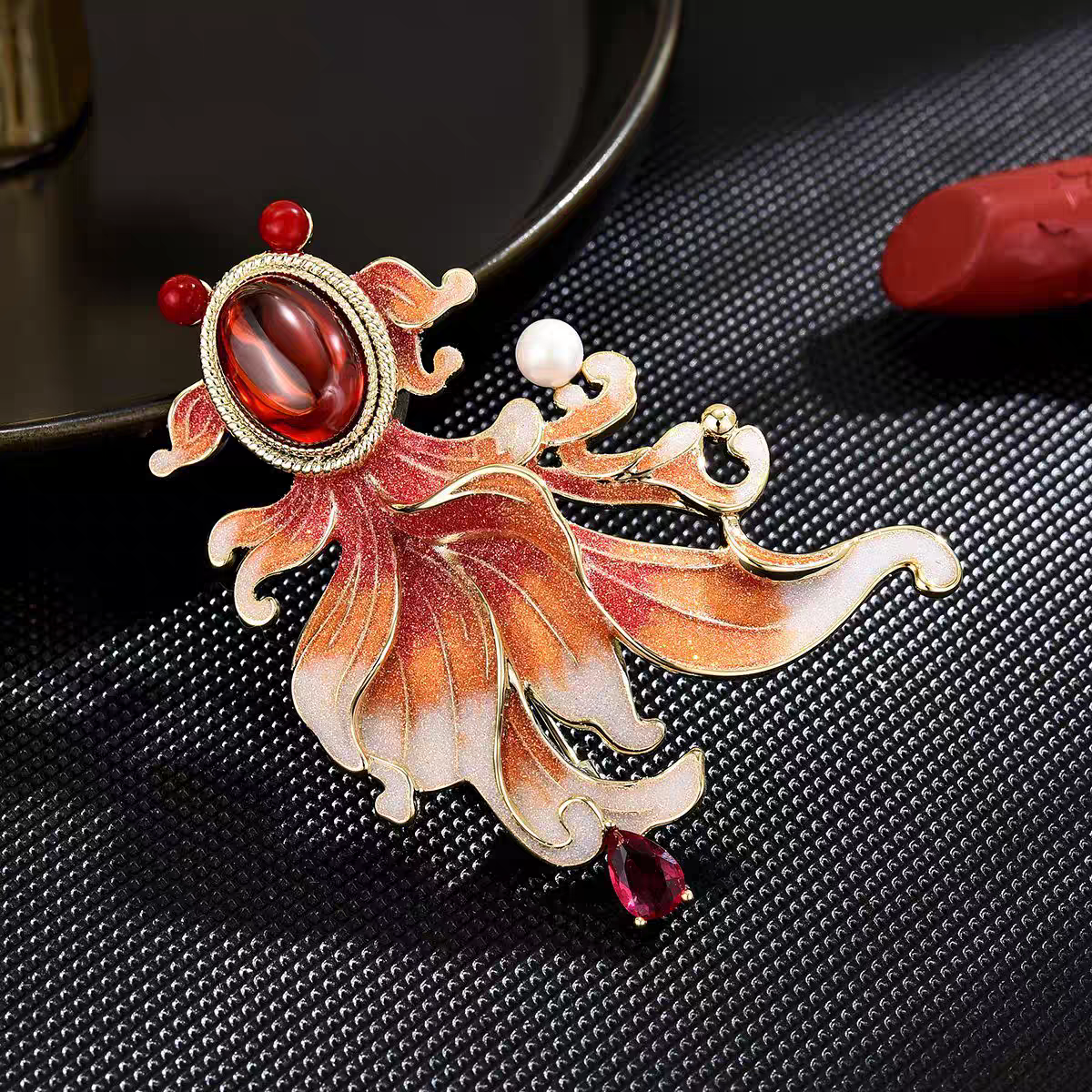 铜合金胸针 【好运锦鲤】珐琅彩金鱼胸针高级感轻奢中国风-8054