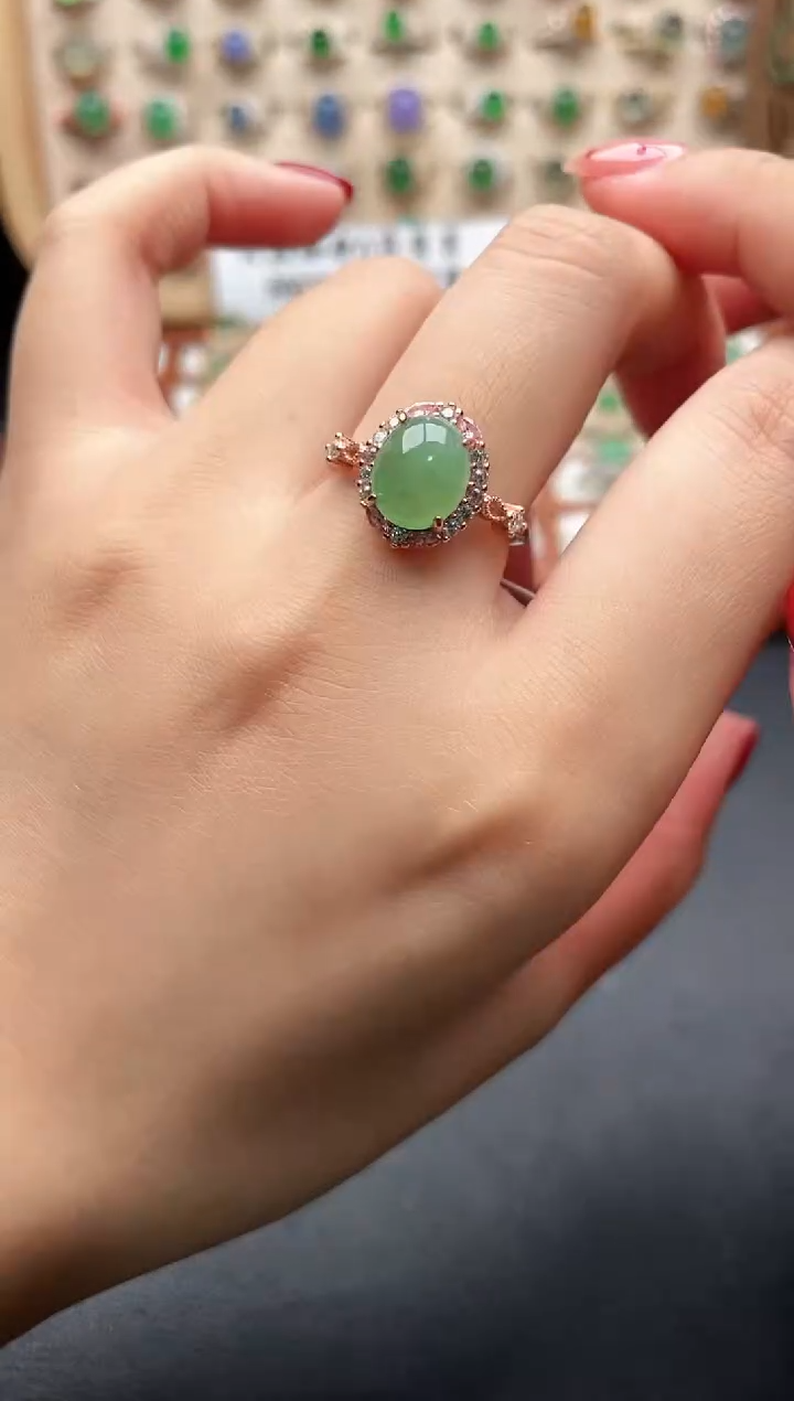 银S925镶嵌戒指翡翠一物一证一礼盒