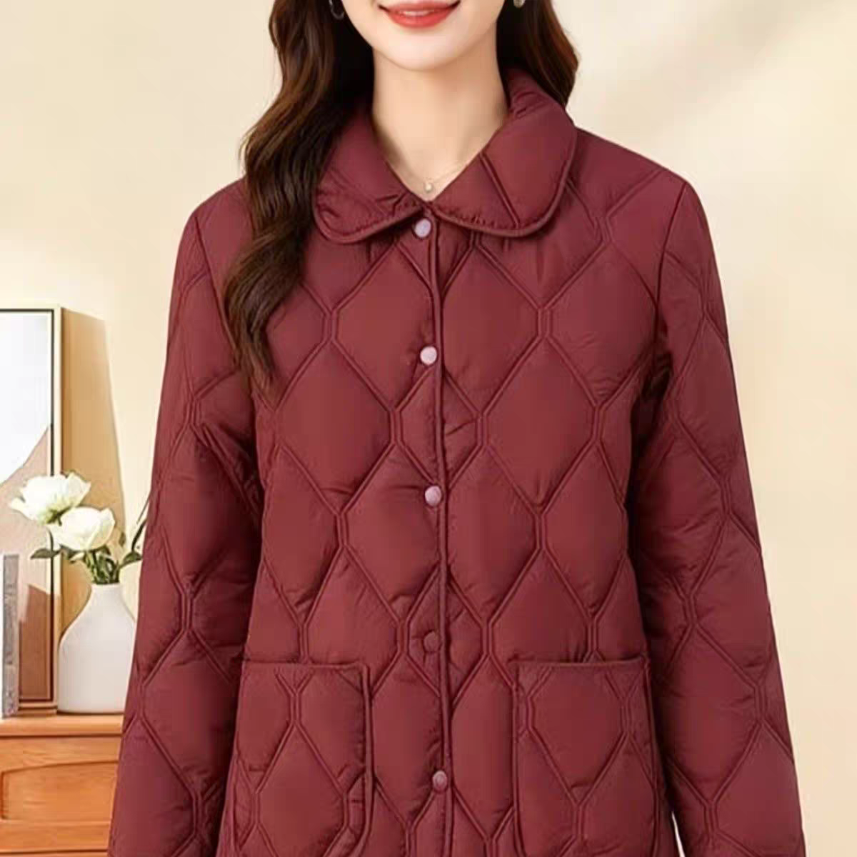 秋冬款立领轻翻领柔舒适保暖宽松纯色轻薄棉服