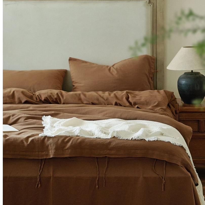 【1973费尼尼-四件套】vintage美拉德秋冬加厚保暖纯色棉麻双面床品