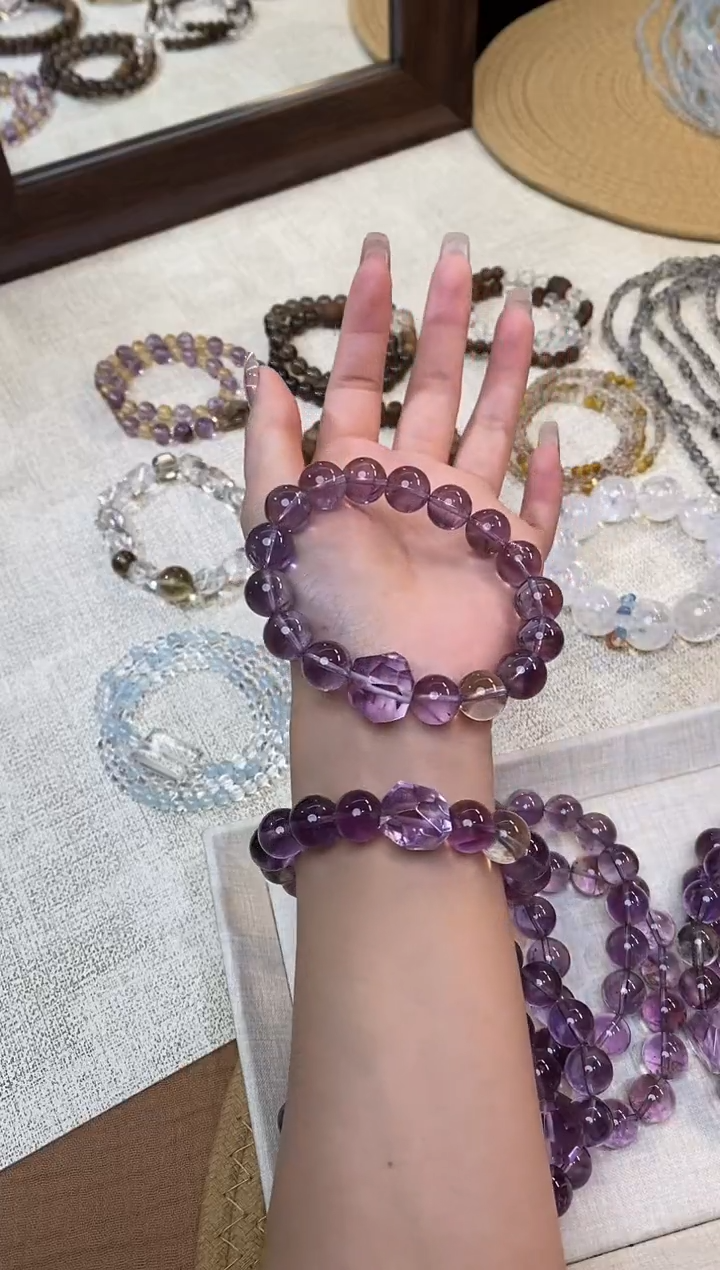 合金手链水晶《缪斯》巴西紫水晶茶晶设计款手串11-12mm多样性发一