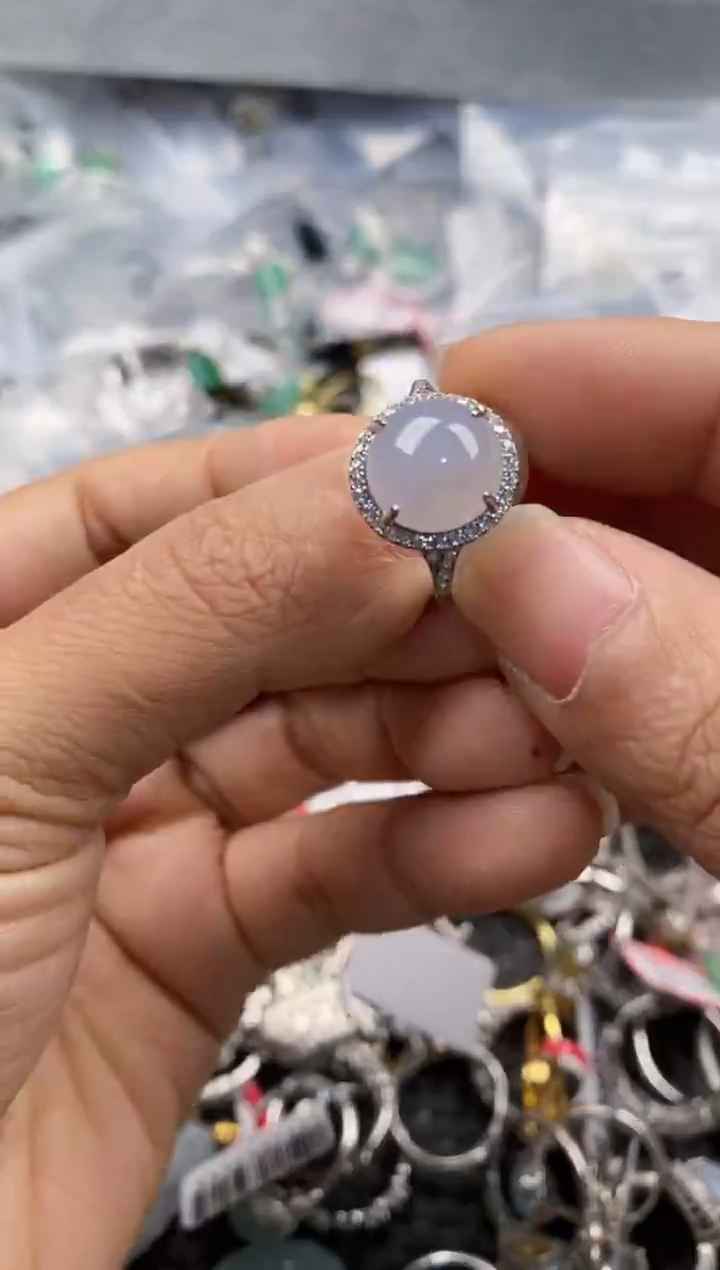 银S925镶嵌戒指翡翠666--7