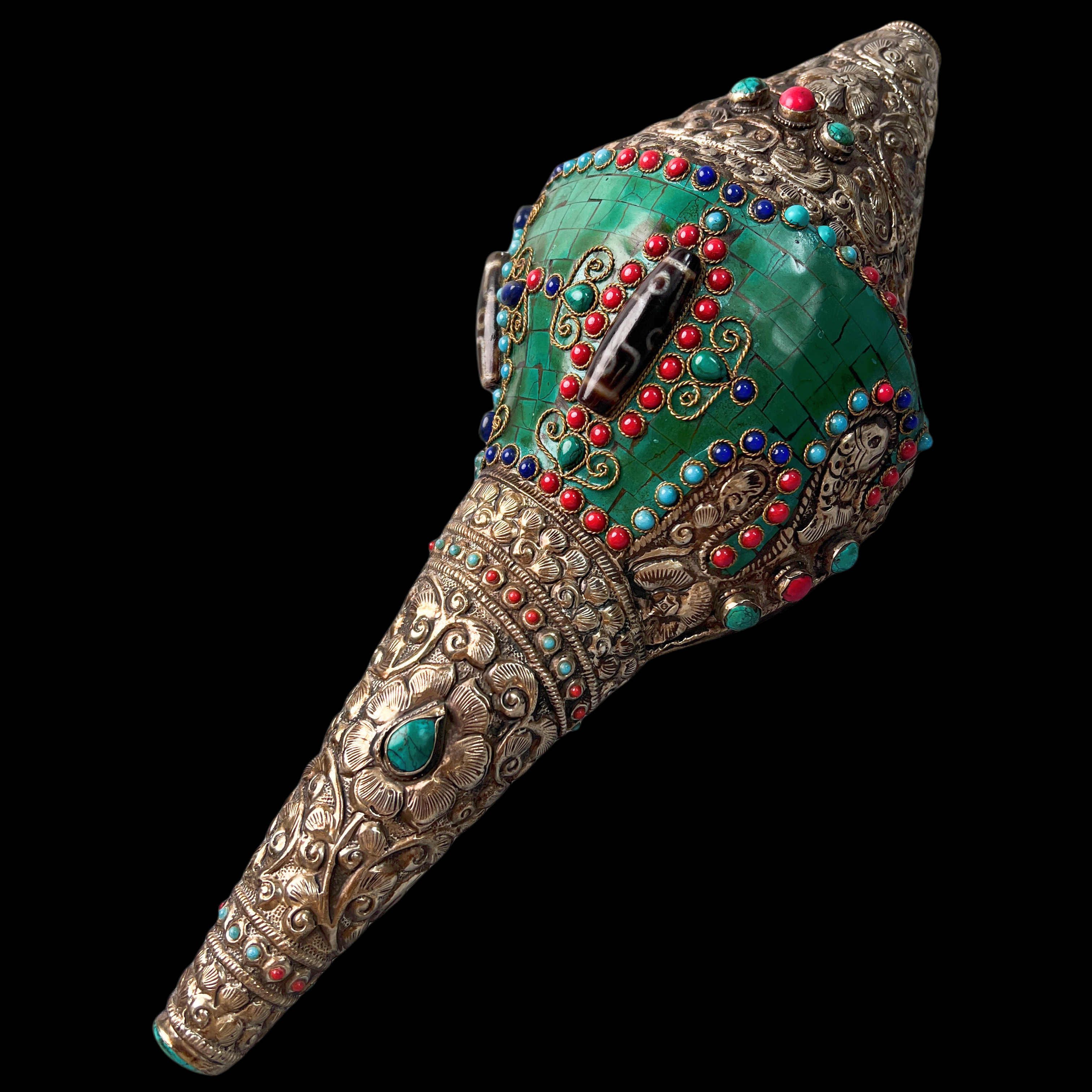 【左旋螺号】310.1mm 尼泊尔工艺 藏银 宝石镶嵌A7