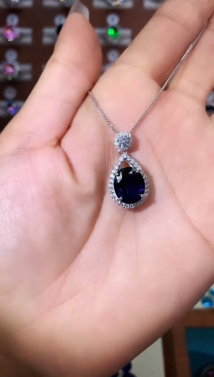 无坠链均925银皇家蓝色吊坠