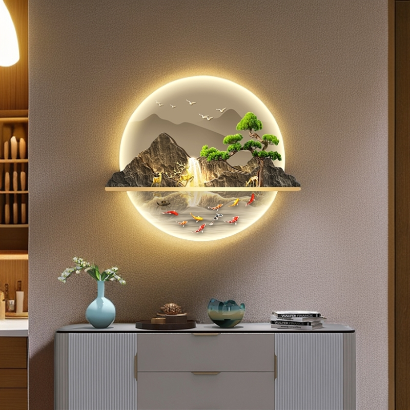 DK010圆形新中式书房茶室装饰画轻奢入户走廊过道挂画简奢装饰画