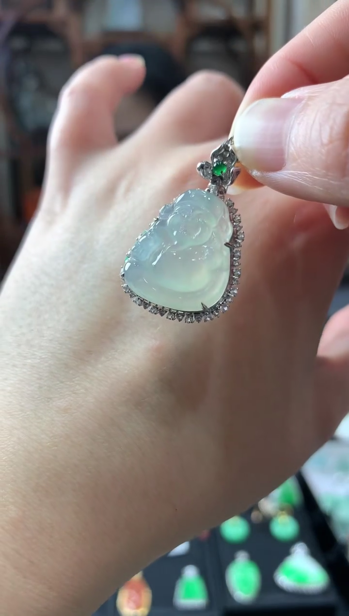 【闪购商品】翡翠吊坠(不含链)18K金镶嵌挂件