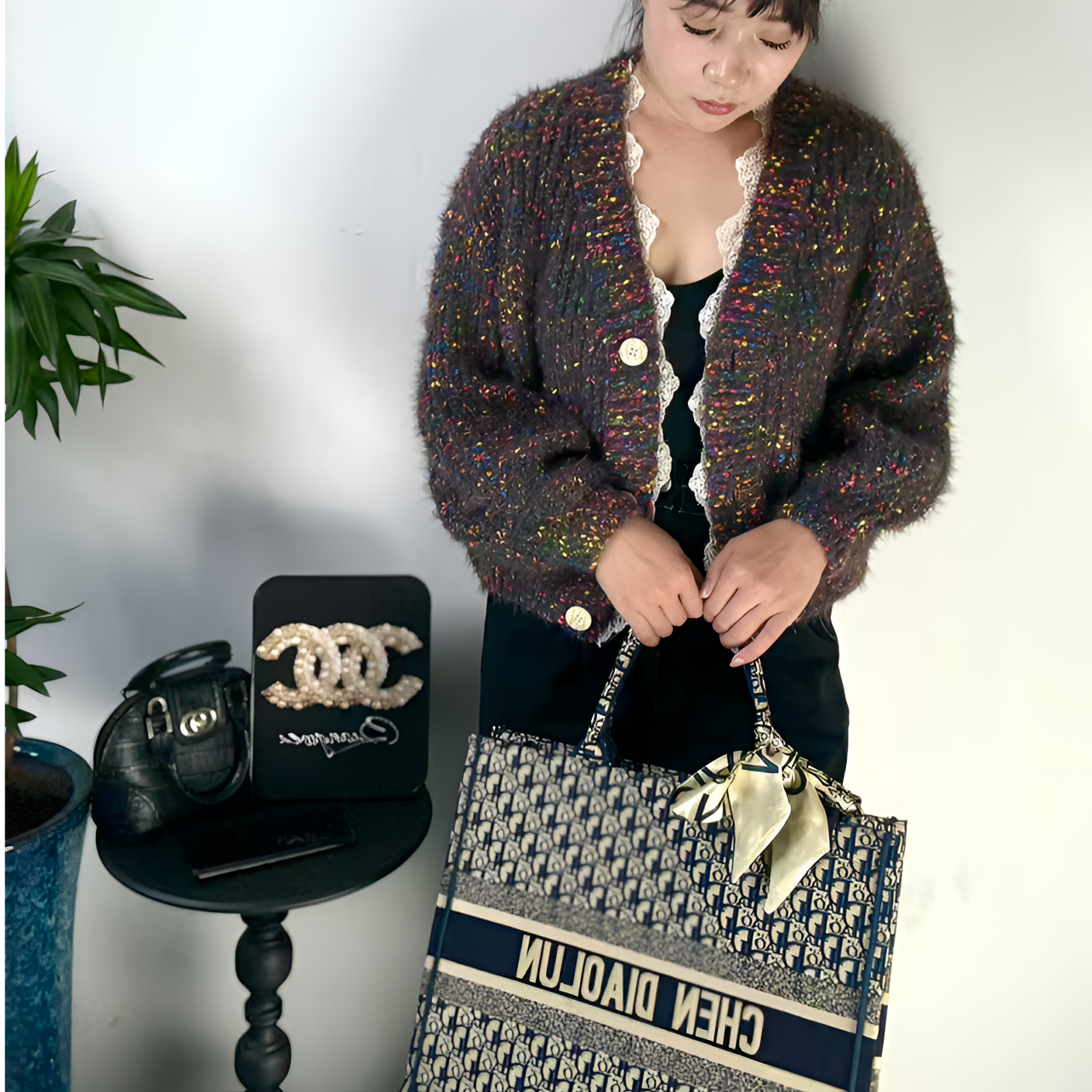 【01】2025新款小众彩虹毛针织衫秋冬针织女轻奢编织常规款不起球