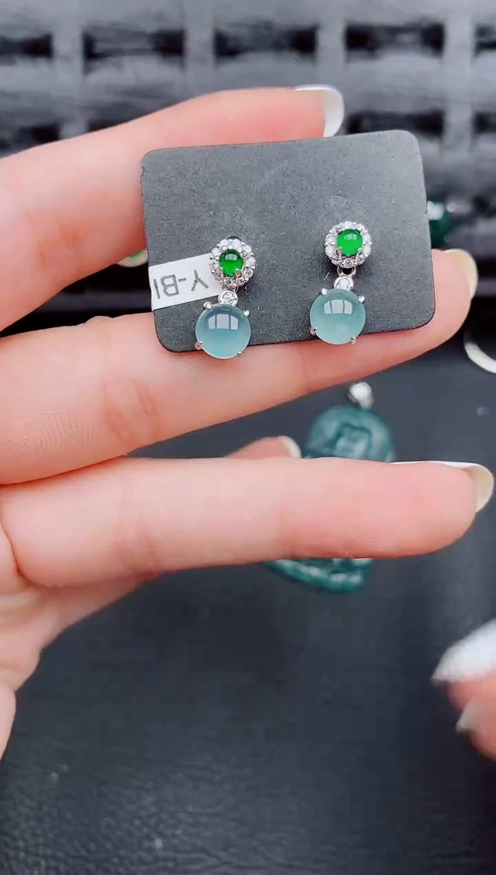 【闪购商品】翡翠耳饰银S925镶嵌天然a货翡翠866